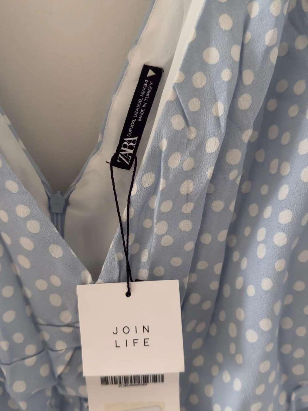 Zara Light Blue Polka Dot V-Neck Mini Dress - Picture 4 of 5